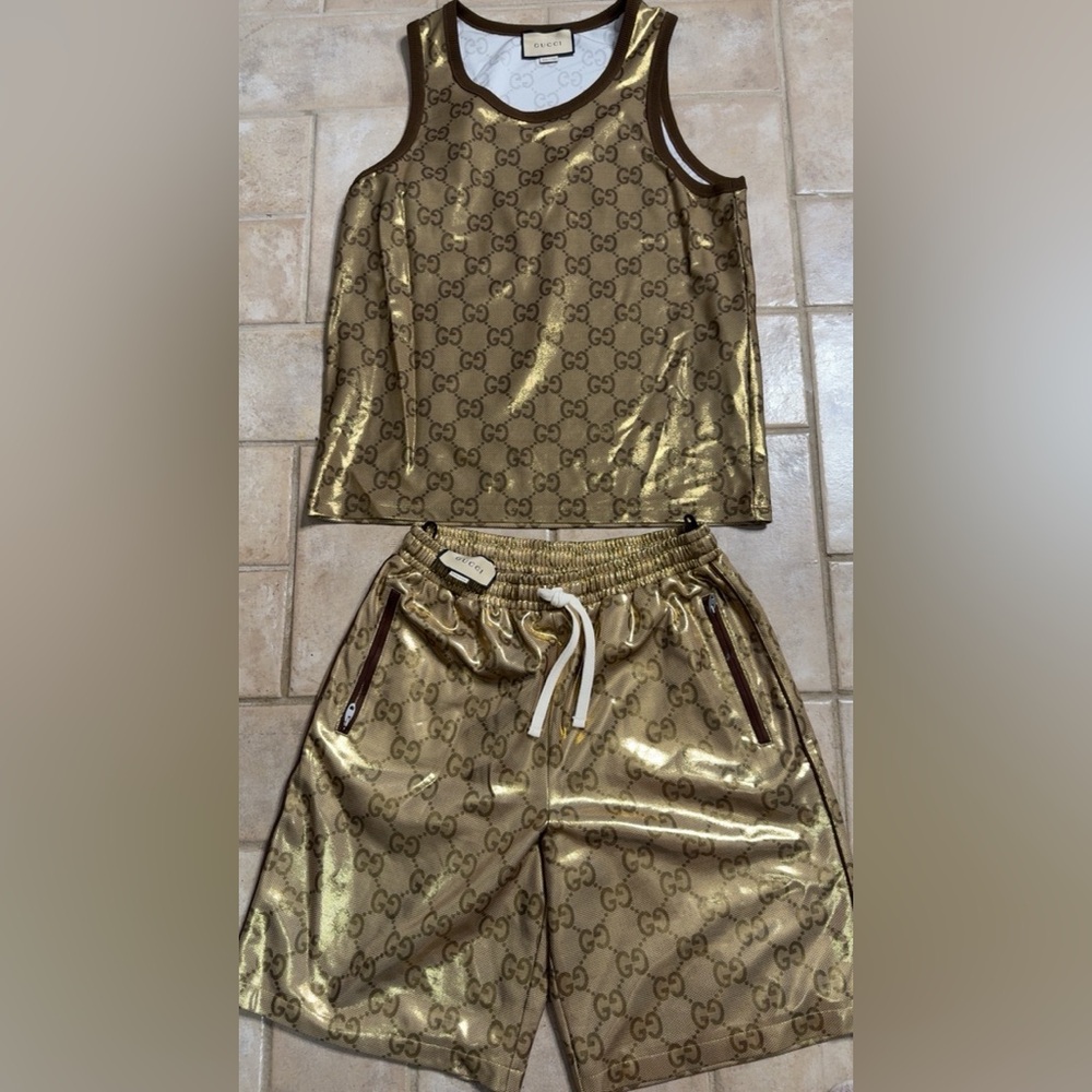 Gucci Metallic Gold Patterned Apparel